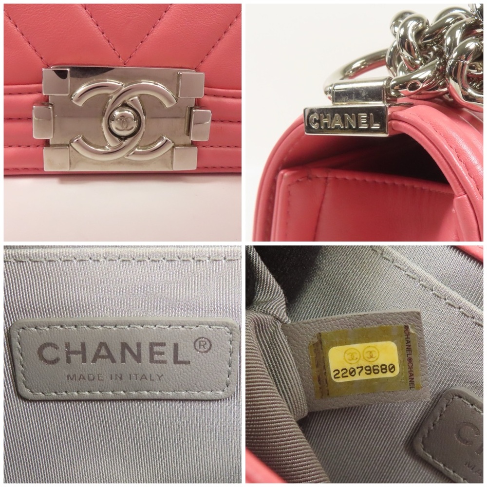 ✨🛍️ Chanel Pink Lambskin Leather Chevron Quilted Boy Bag Small - Picture 6 of 7
